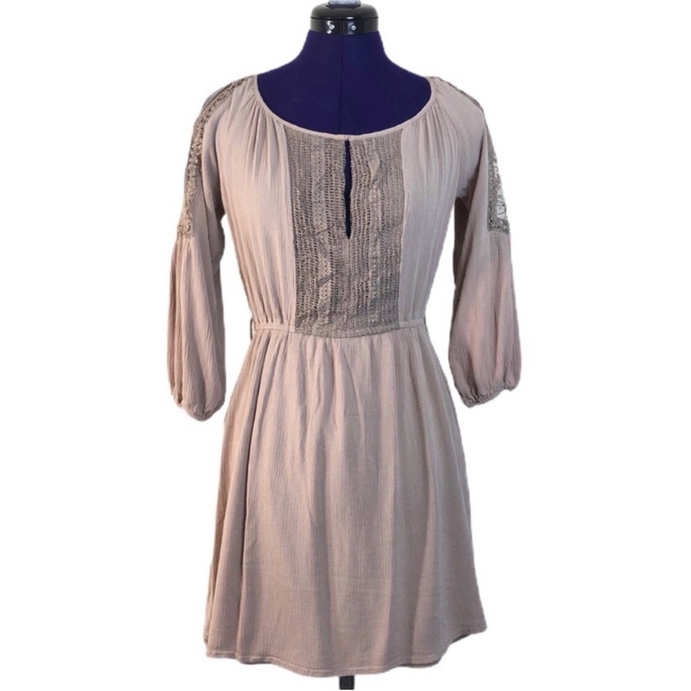 Purple Snow Mauve Pink Lace Long Sleeve Dress